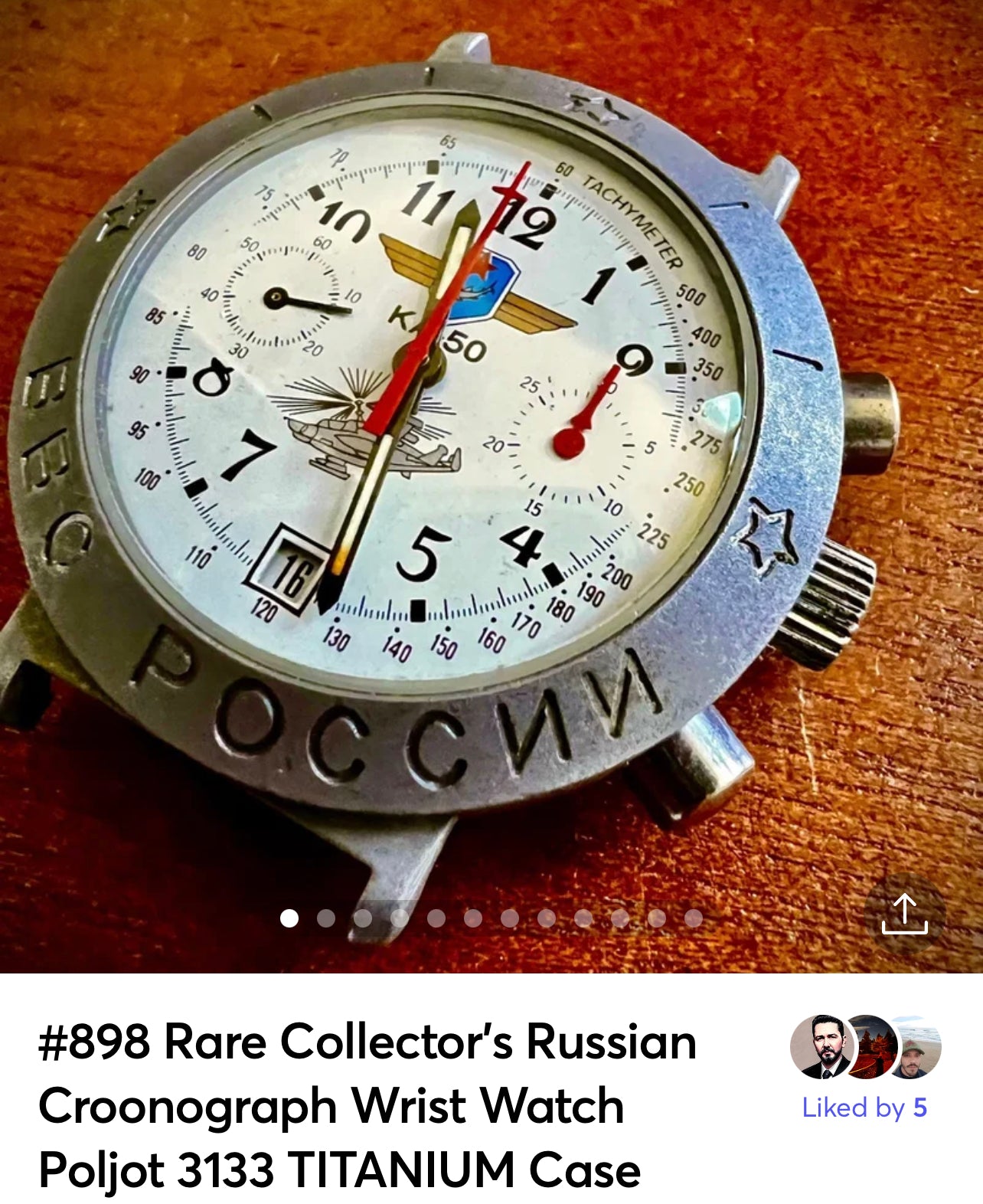 #898 Rare Collector’s Russian Chronograph Wrist Watch Poljot 3133 TITANIUM Case 23 jewls