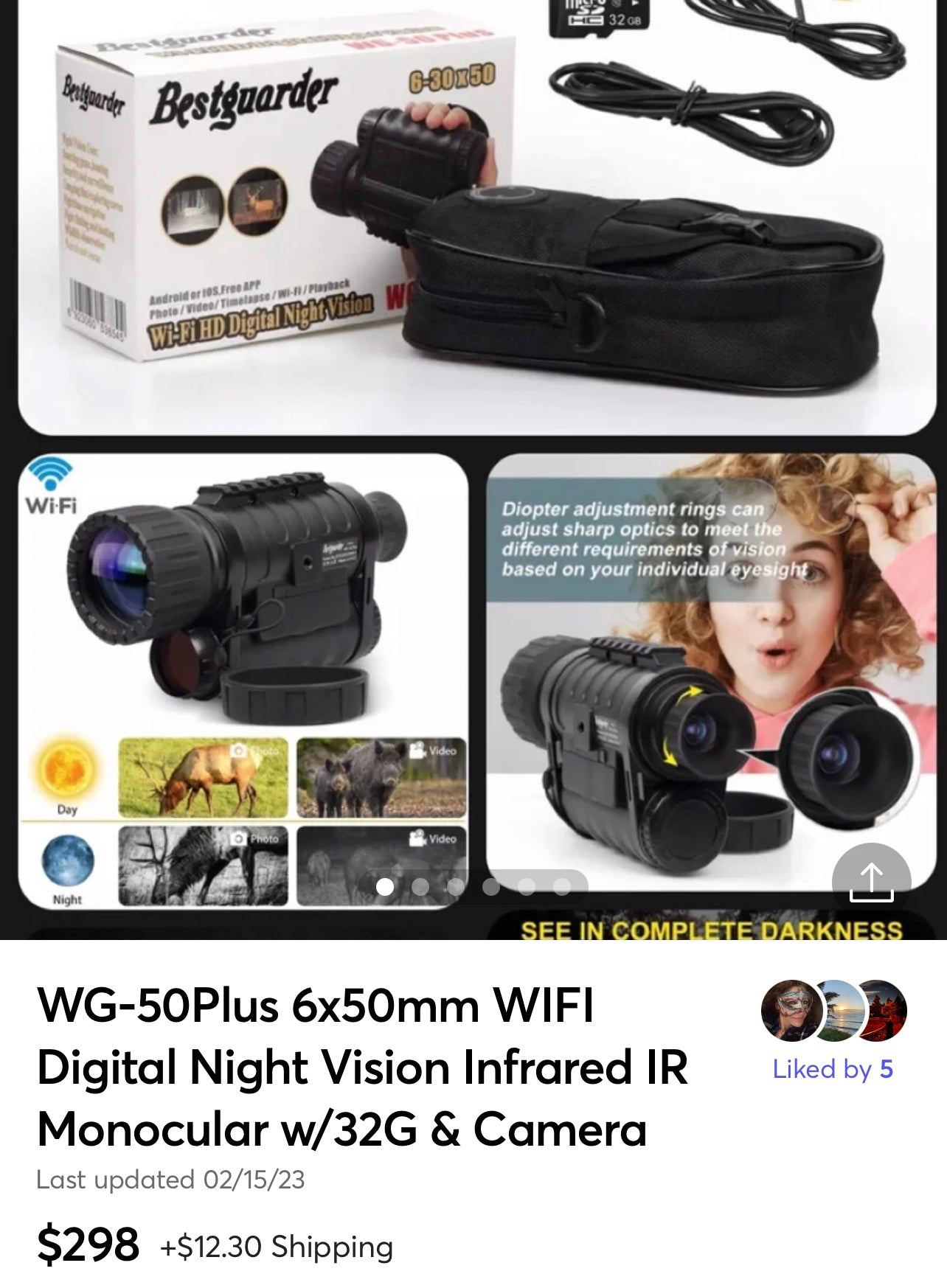 WG-50Plus 6x50mm WIFI Digital Night Vision Infrared IR Monocular w/32G & Camera