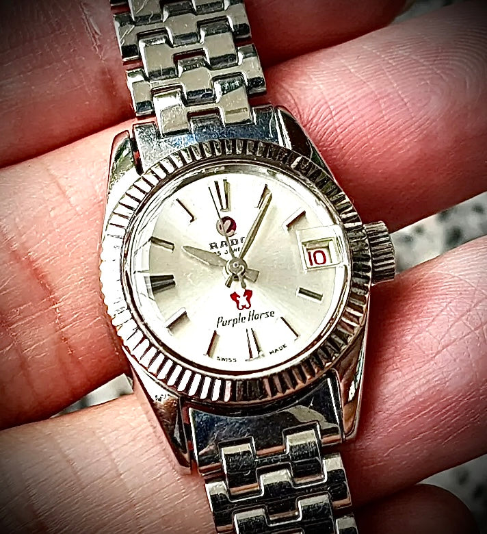 #498 VINTAGE RADO Purple Horse Steel Automatic Ladies