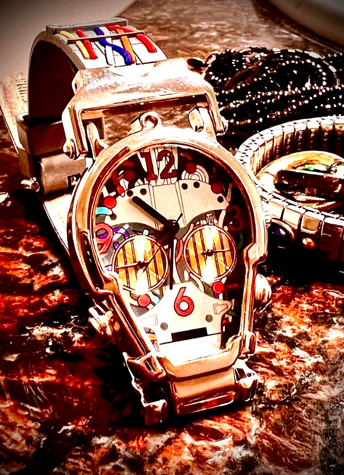 R#947 Rare Beautiful Robot Face Colorful Watch For Younger Adult Or Children