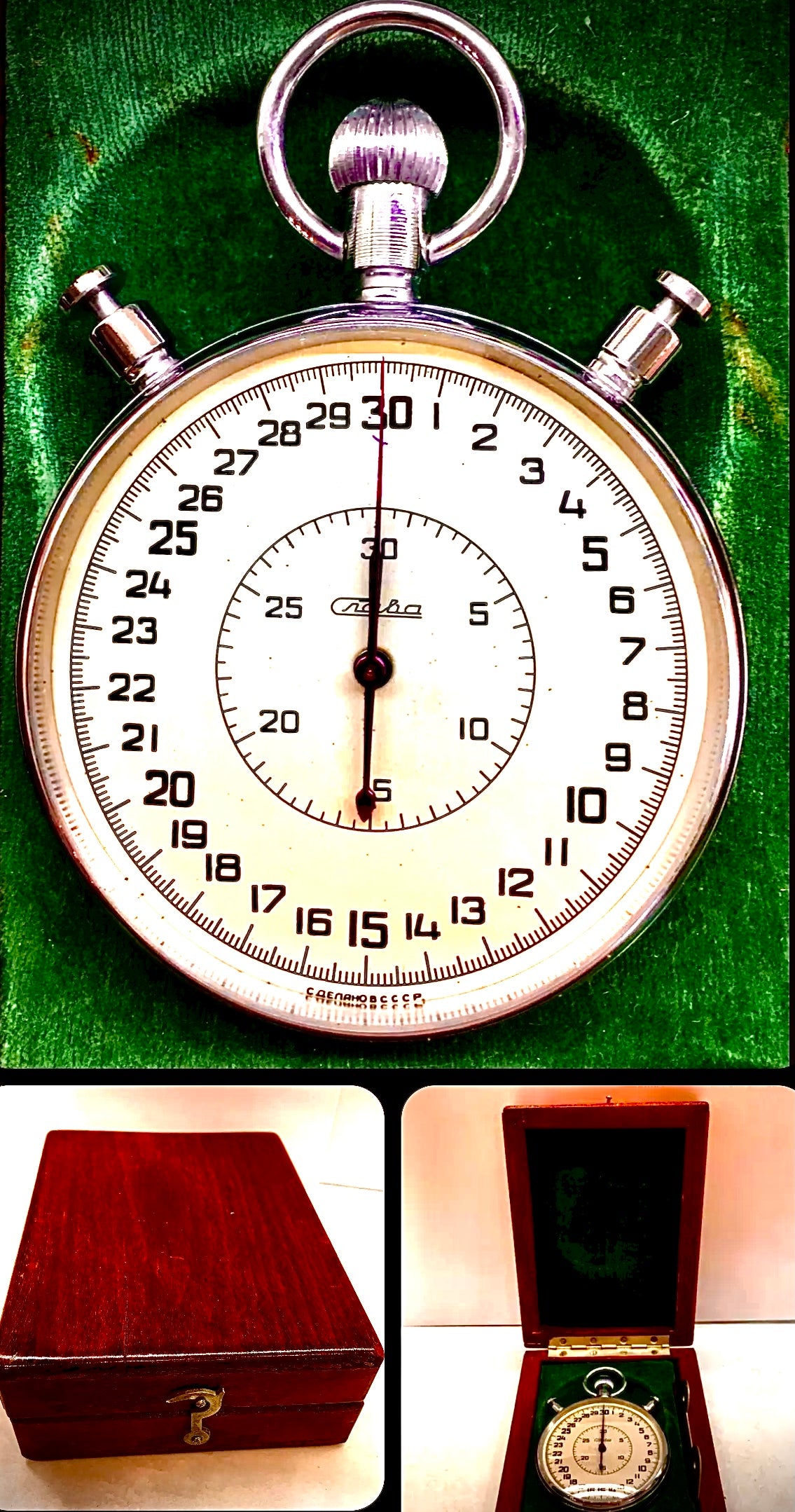 #942 Stopwatch Mechanical SLAVA SDS-1-2-000.3.69 USSR Three-button 20 stones From 1980