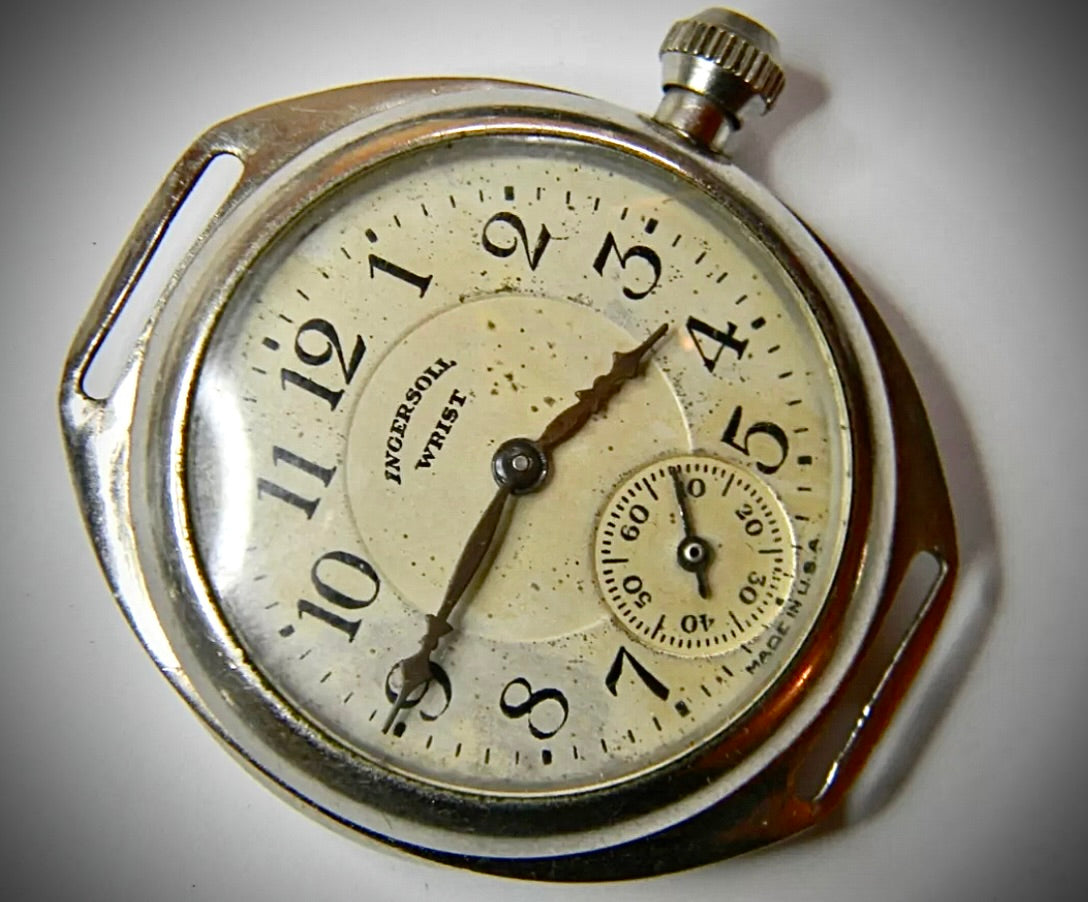 R#245 Antique 1920's INGERSOLL WRIST MILITARY TRENCH MENS WATCH Collectable