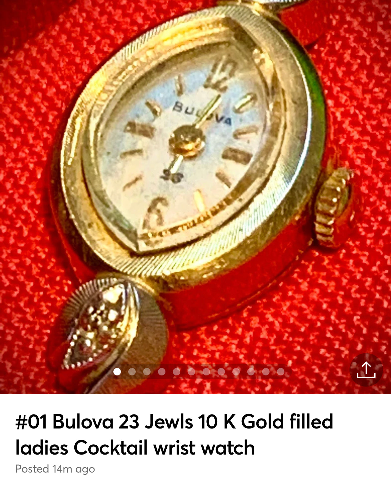 #01 Bulova 23 Jewls 10 K Gold filled ladies Cocktail wrist watch