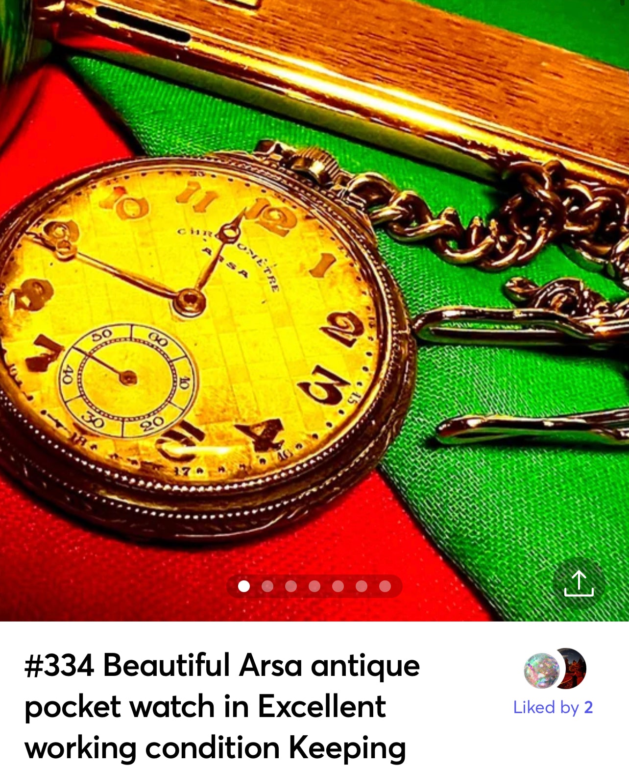 #334 Beautiful Arsa antique pocket watch in Excellent working condition Keeping Time