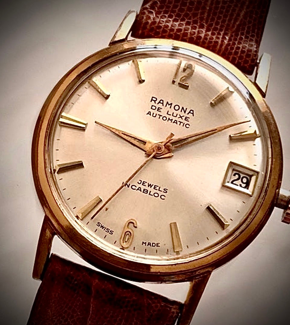 #763 Fix crown Vintage 1960s Men’s Swiss RAMONA DE’LUXE 25Jewel Automatic - RUNNING FINE