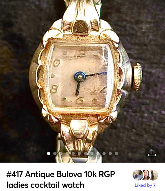 #417 Antique Bulova 10k RGP ladies cocktail watch