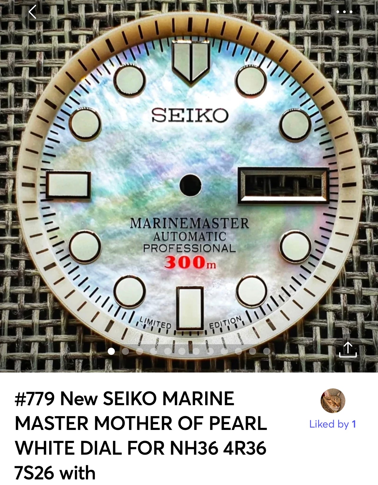 #779 New SEIKO MARINE MASTER MOTHER OF PEARL WHITE DIAL FOR NH36 4R36 7S26 with Ring