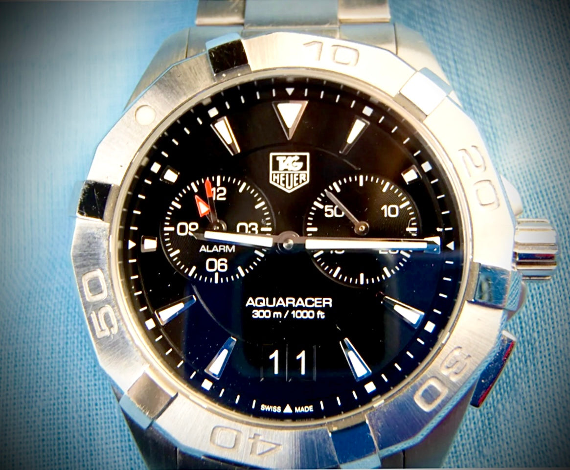 #638-A TAG Heuer Aquaracer 300m Alarm  Date Quartz Men's Steel Watch WAY111Z