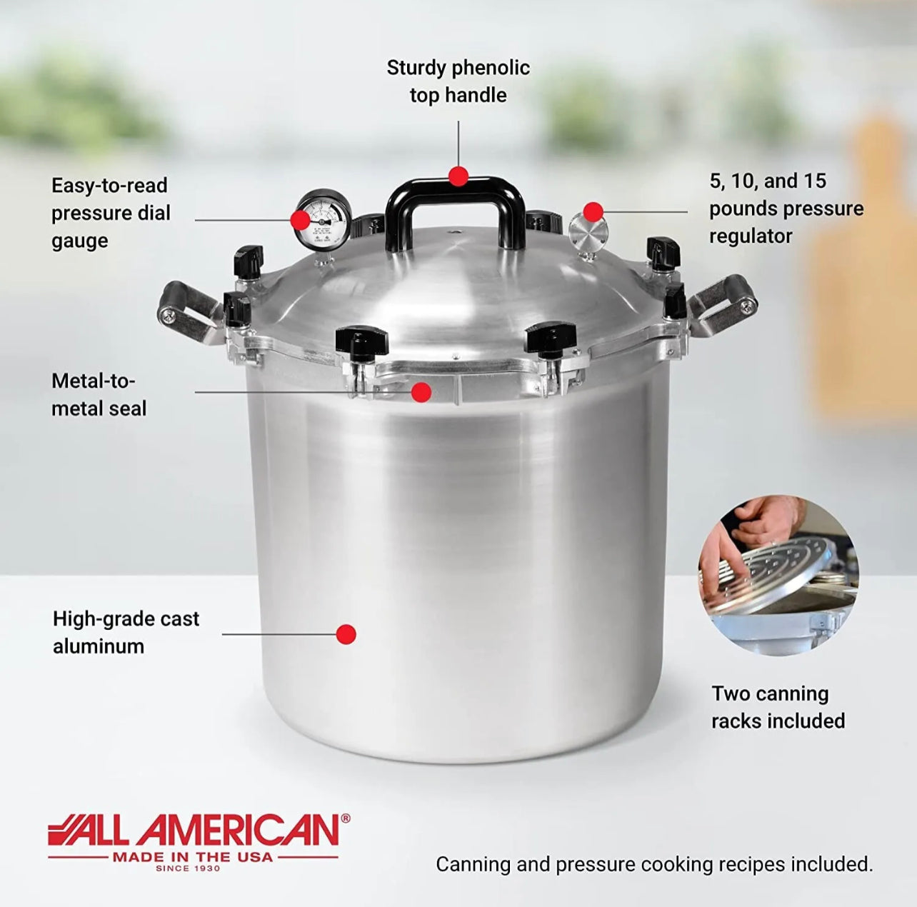 ALL AMERICAN PRESSURE CANNER COOKER CAST ALUMINUM MODEL No 921 21.5 QUART