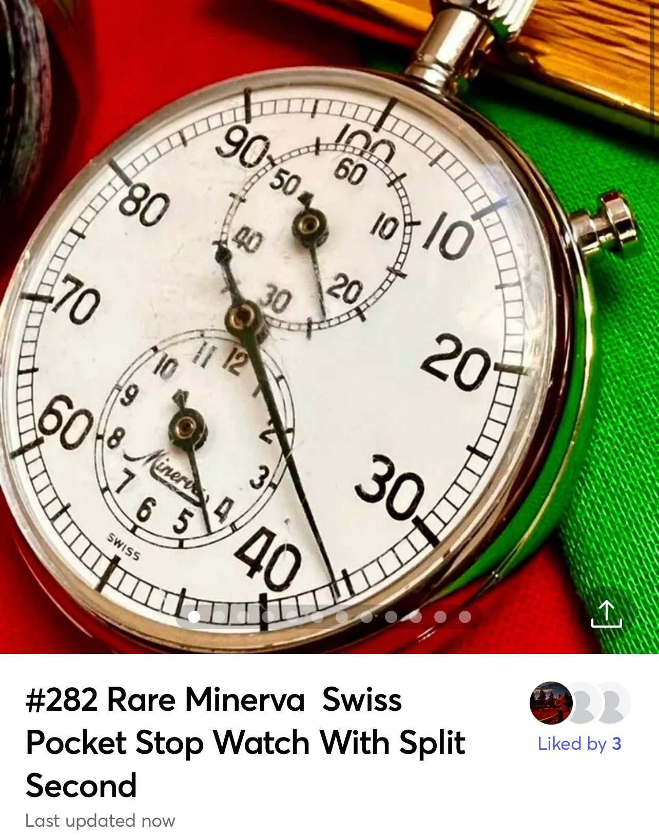 #282 Rare Minerva Swiss Pocket Stop Watch With Split Second