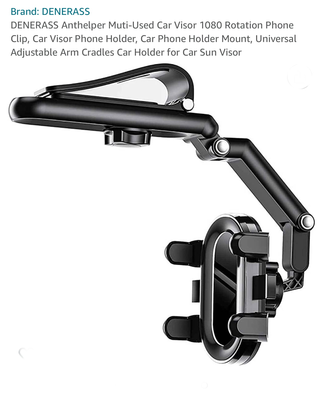 DENERASS Anthelper Muti-Used Car Visor 1080 Rotation Phone Clip, Car Visor Phone Holder, Car Phone Holder Mount, Universal Adjustable Arm Cradles Car Holder for Car Sun Visor