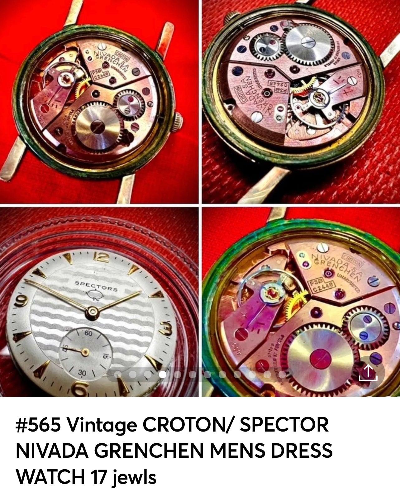 #565 Vintage CROTON/ SPECTOR NIVADA GRENCHEN MENS DRESS WATCH 17 jewls