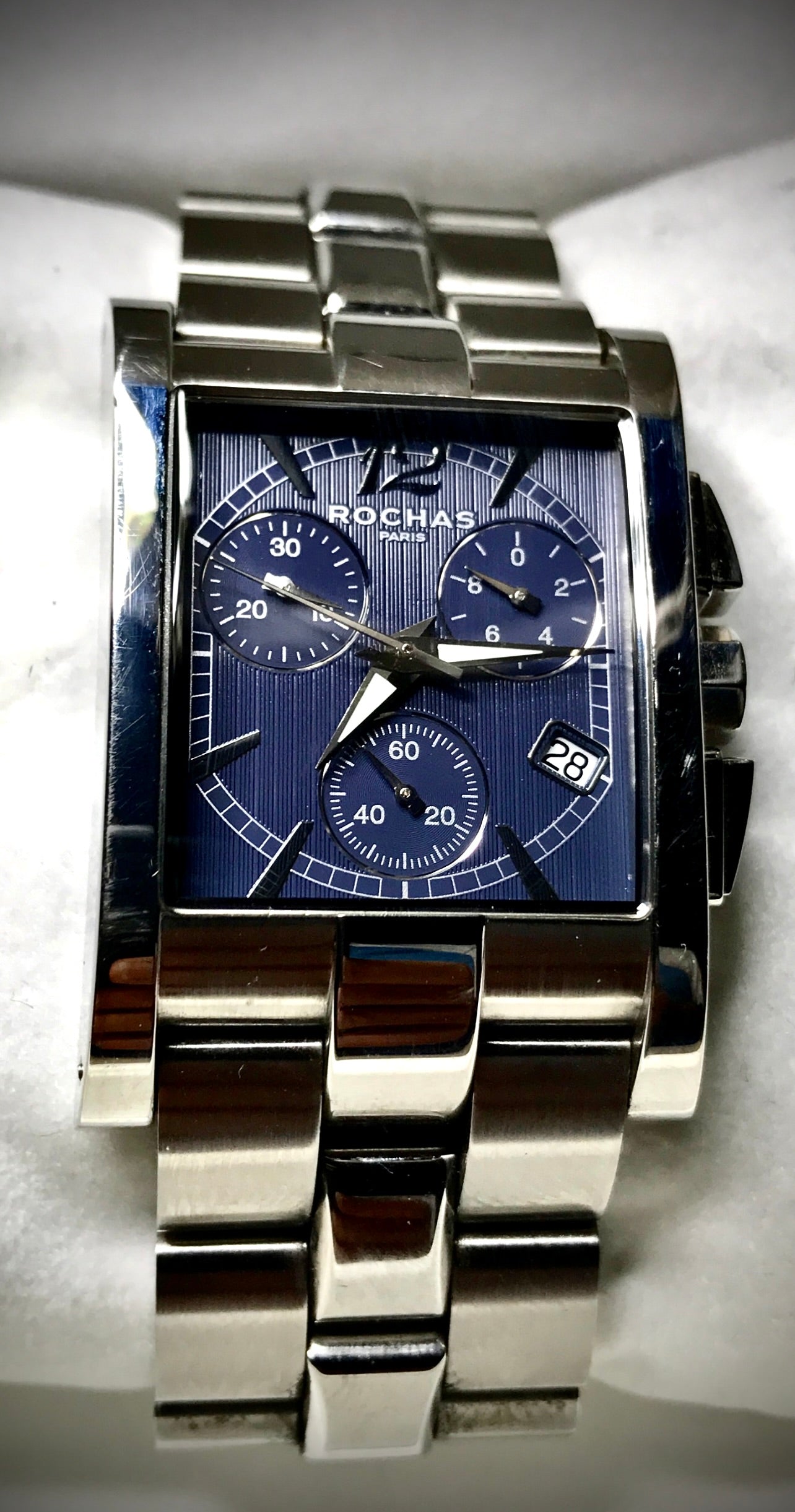 #938 Rochas Swiss Made Chronograph quartz Watch Square Larger size