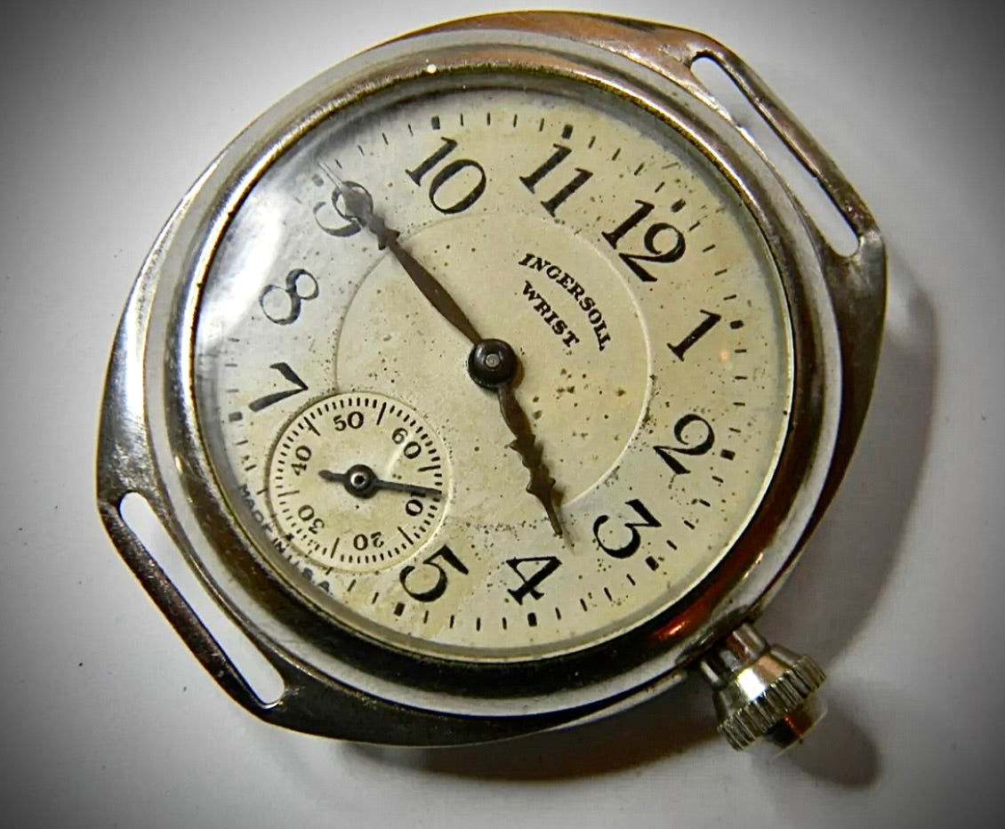 R#245 Antique 1920's INGERSOLL WRIST MILITARY TRENCH MENS WATCH Collectable