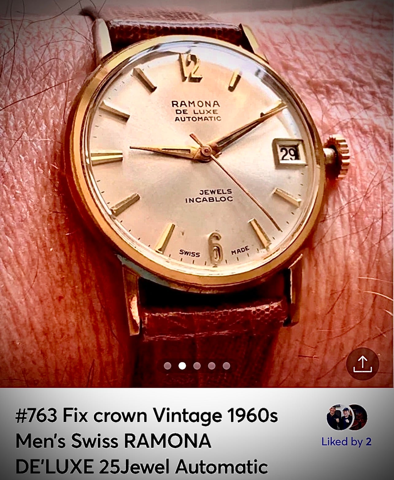 #763 Fix crown Vintage 1960s Men’s Swiss RAMONA DE’LUXE 25Jewel Automatic - RUNNING FINE