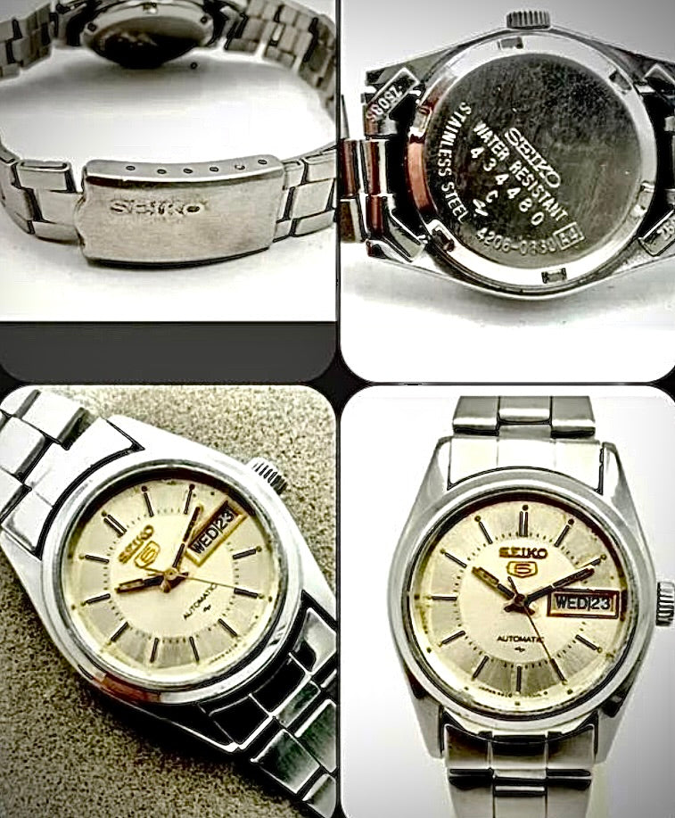 #907 Seiko 5 Automatic  21 Jewels Ladies Gold Dial Watch SYME02