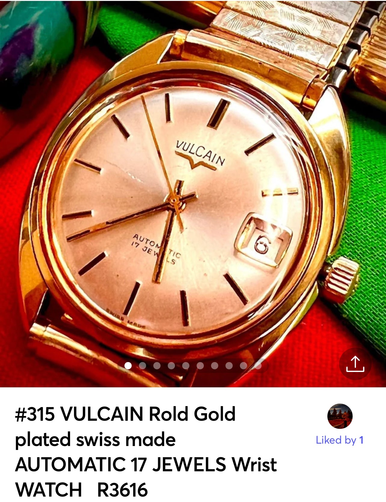 #315 VULCAIN Rold gold plated swiss made AUTOMATIC 17 JEWELS WRIST WATCH