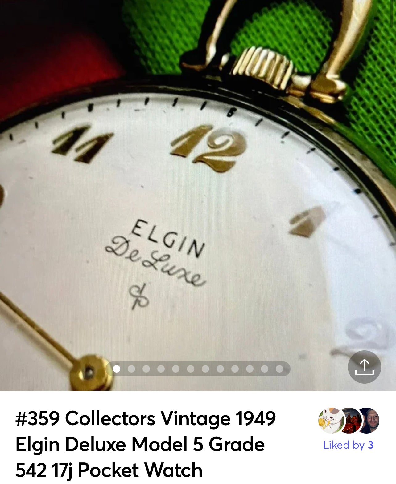 #359 / #97 Collectors Vintage 1949 Elgin Deluxe Model 5 Grade 542 17 Jewls Pocket Watch