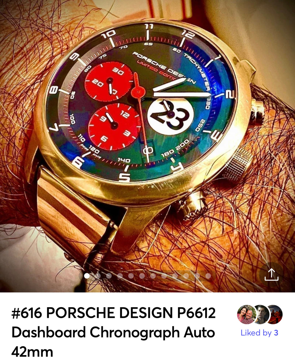#616 Porsche Design P6612 Dashboard Chronograph Limited Edition Titanium Swiss Automatic case 42mm Lugs 22mmHighly Collectable Titanium watch car 23 winner of 1970 Lemont