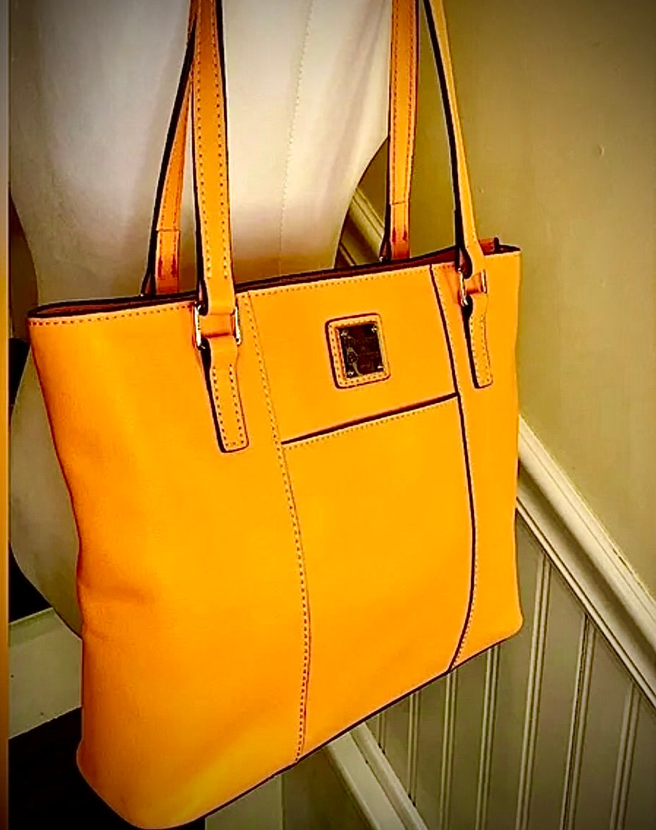 DOONEY BOURKE Orange Saf-fiano Leather Red Lining Two Top Handle Shoulder Straps Savers Dublin $155