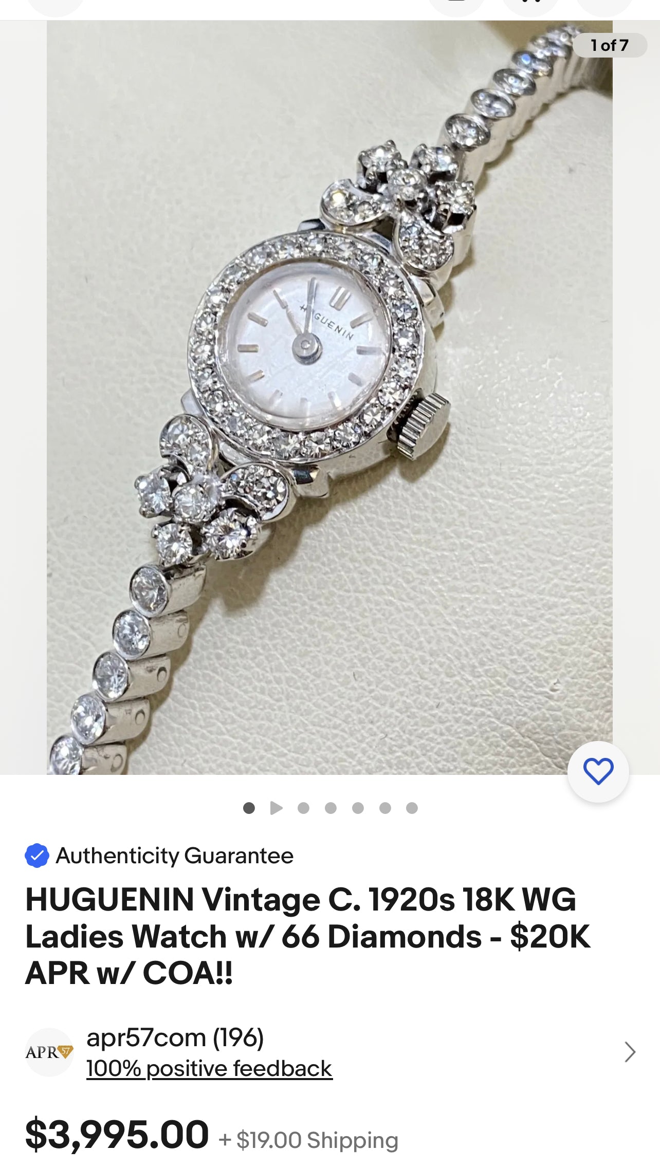 #900 HUGUENIN Ladies  White Gold With 8 Diamonds Manual