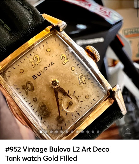 #952 Vintage Bulova L2 Art Deco Tank watch Gold Filled