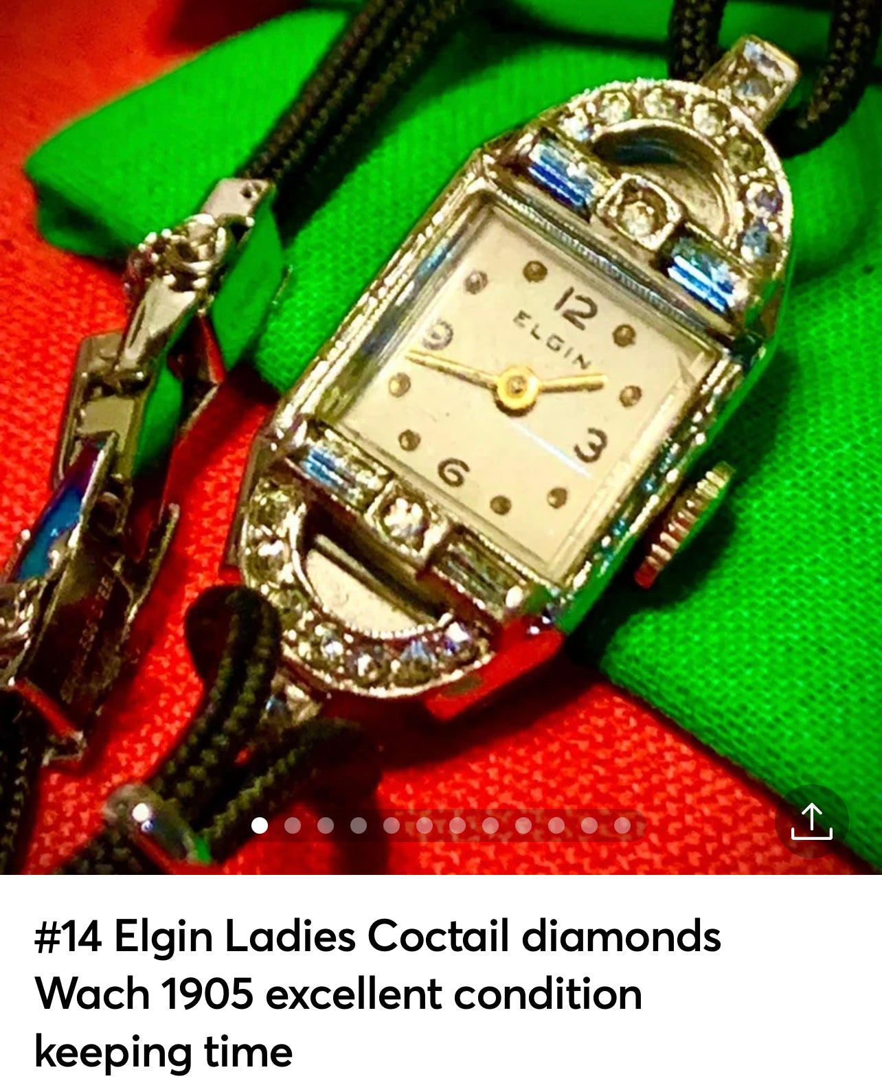 #14 Elgin Ladies Cocktail diamonds Wach 1905 excellent condition keeping time