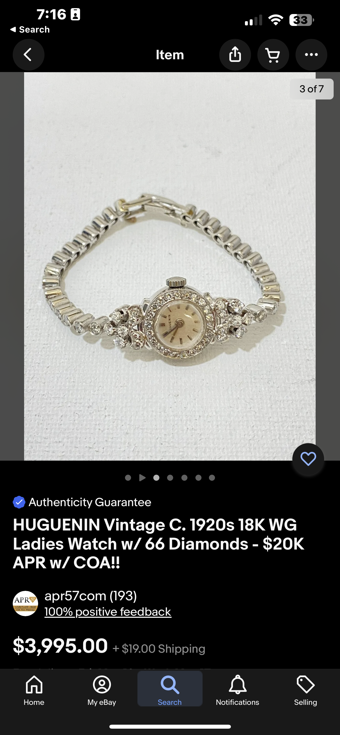 #900 HUGUENIN Ladies  White Gold With 8 Diamonds Manual