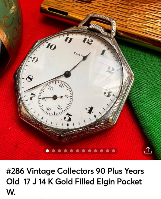 #286 Vintage Collectors 90 Plus Years Old  17 J 14 K Gold Filled Elgin Pocket Watch