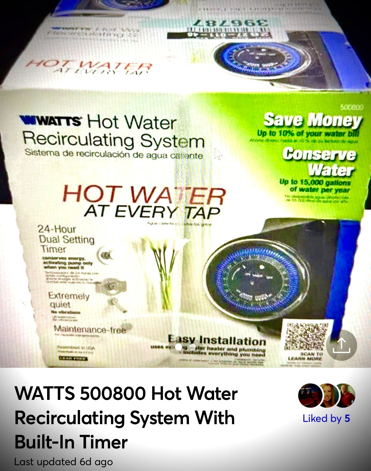 WATTS 500800 Hot Water Recirculating System With Built-InTimer