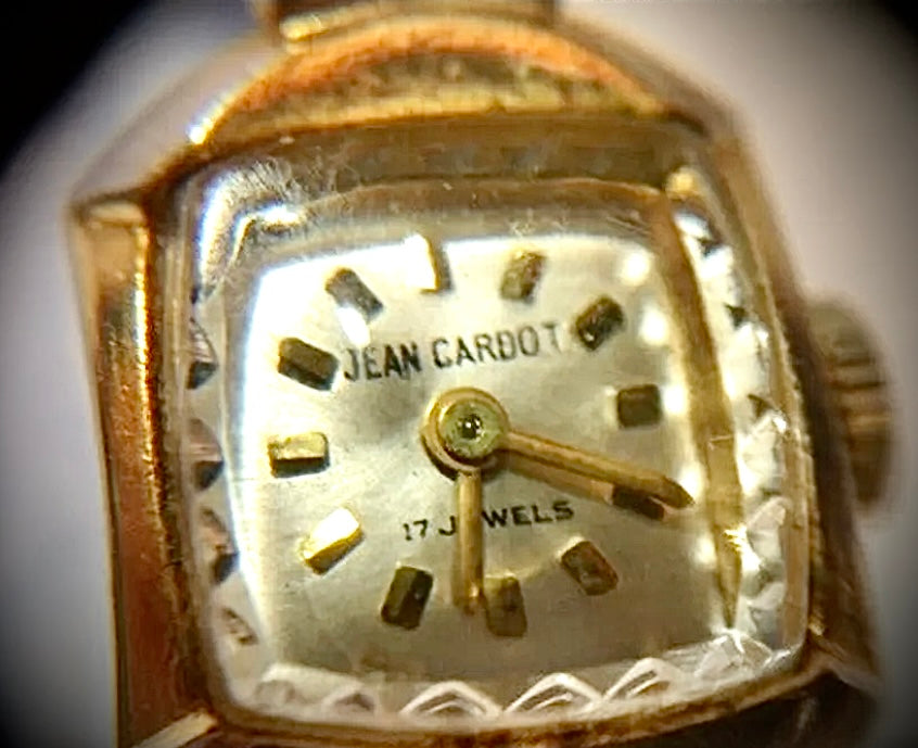 #21 Jean Cardot Wind Up Watch 17 Jewels Gold Electroplate Link Flex Band  1980's