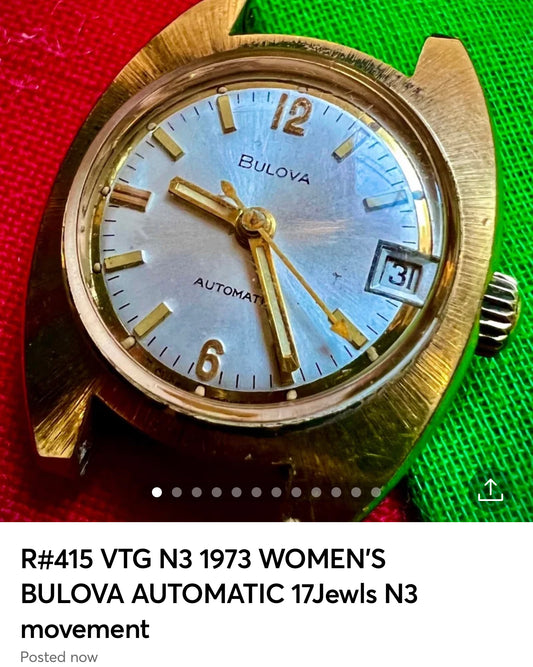 R#415 VTG N3 1973 WOMEN'S BULOVA AUTOMATIC 17Jewls N3 movement