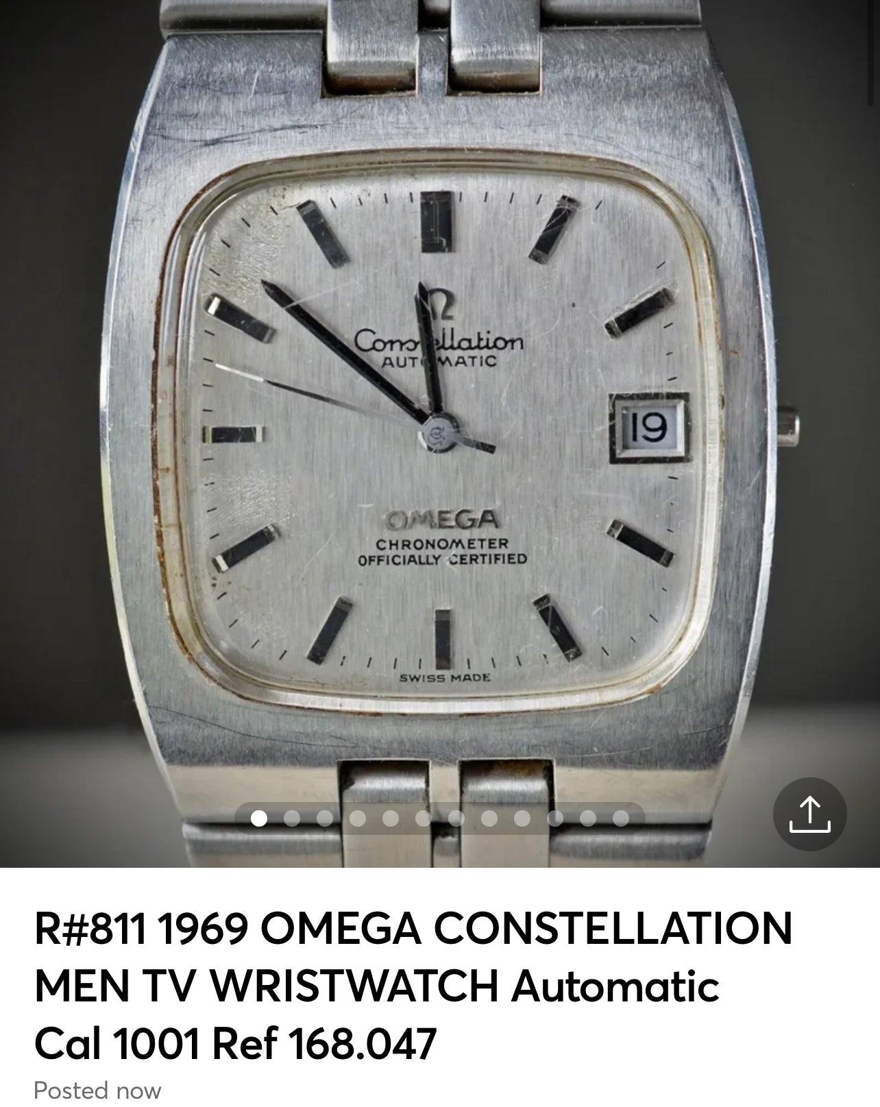 R#811 1969 OMEGA CONSTELLATION MEN TV WRISTWATCH Automatic Cal 1001 Ref 168.047 for REPAIR