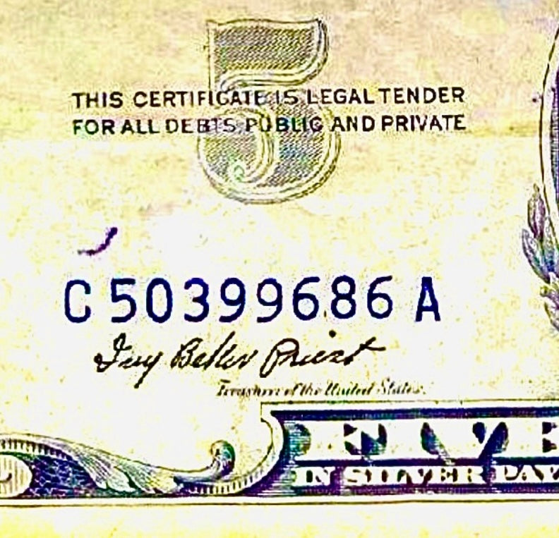 USA Series 1953 $5 bill silver note