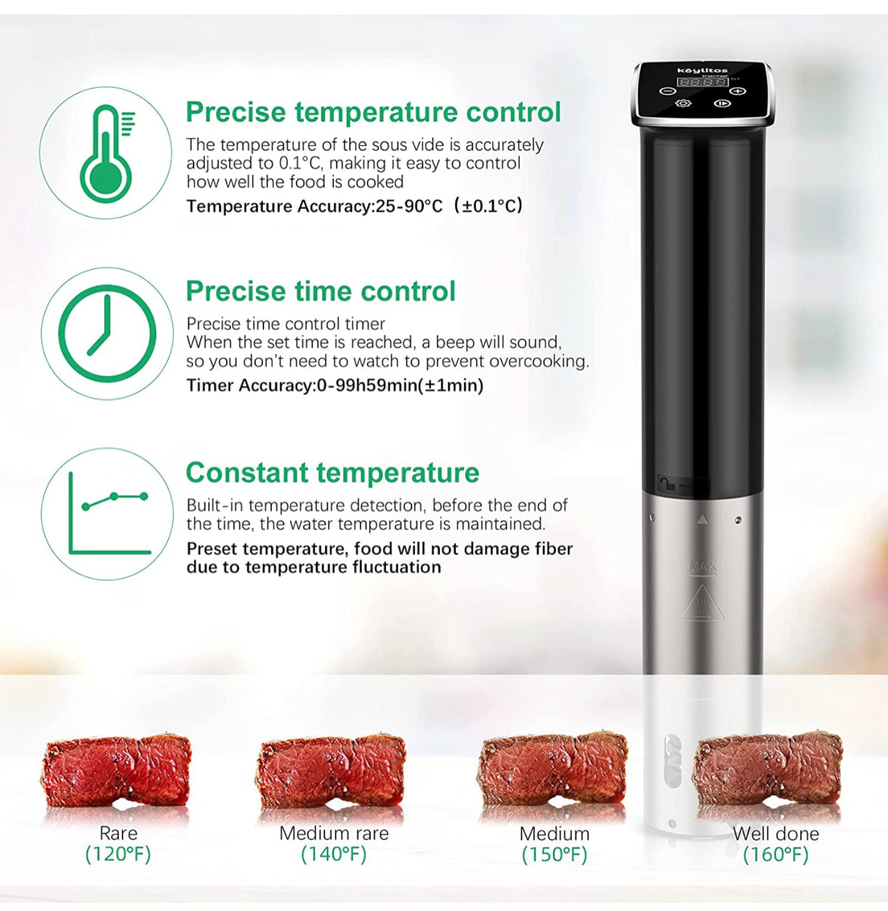 keylitos SOUS VIDE MODEL: M800C peaceful cooking without noise