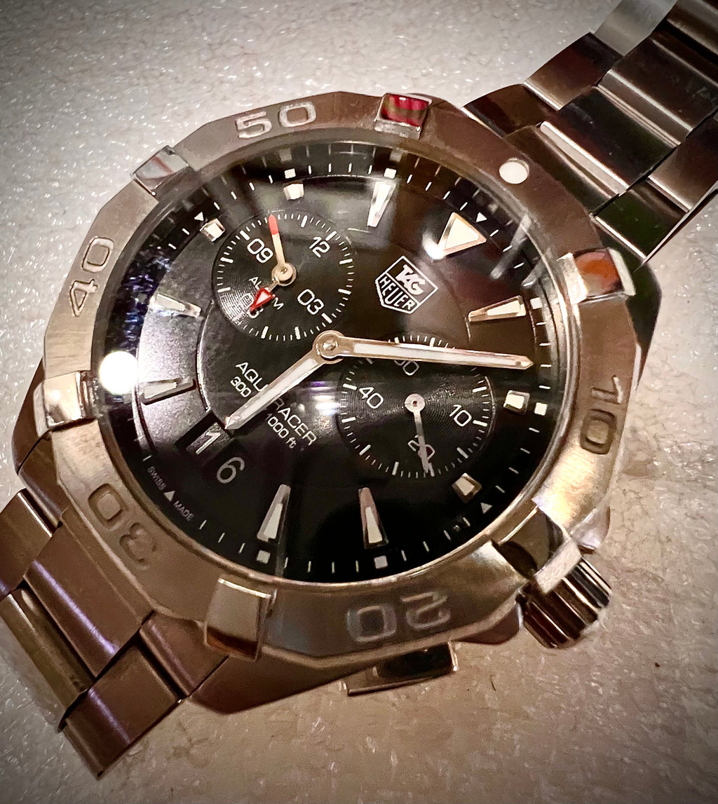 #638 TAG Heuer Aquaracer 300m Alarm Date Quartz Diver’s Men's Steel Watch WAY111Z