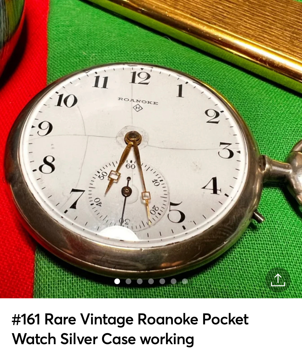 #161 Rare Vintage Roanoke Pocket Watch Silver Case working