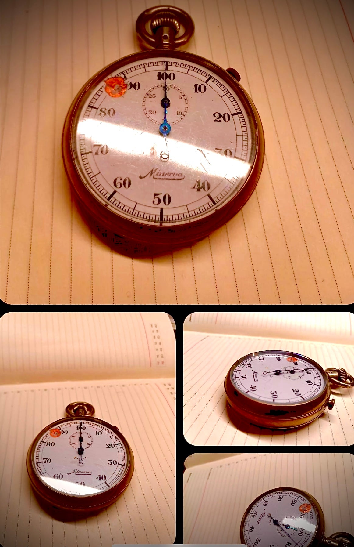 R#949 MINERVA vintage pocket stopwatch 51mm enameled dial split stop watch