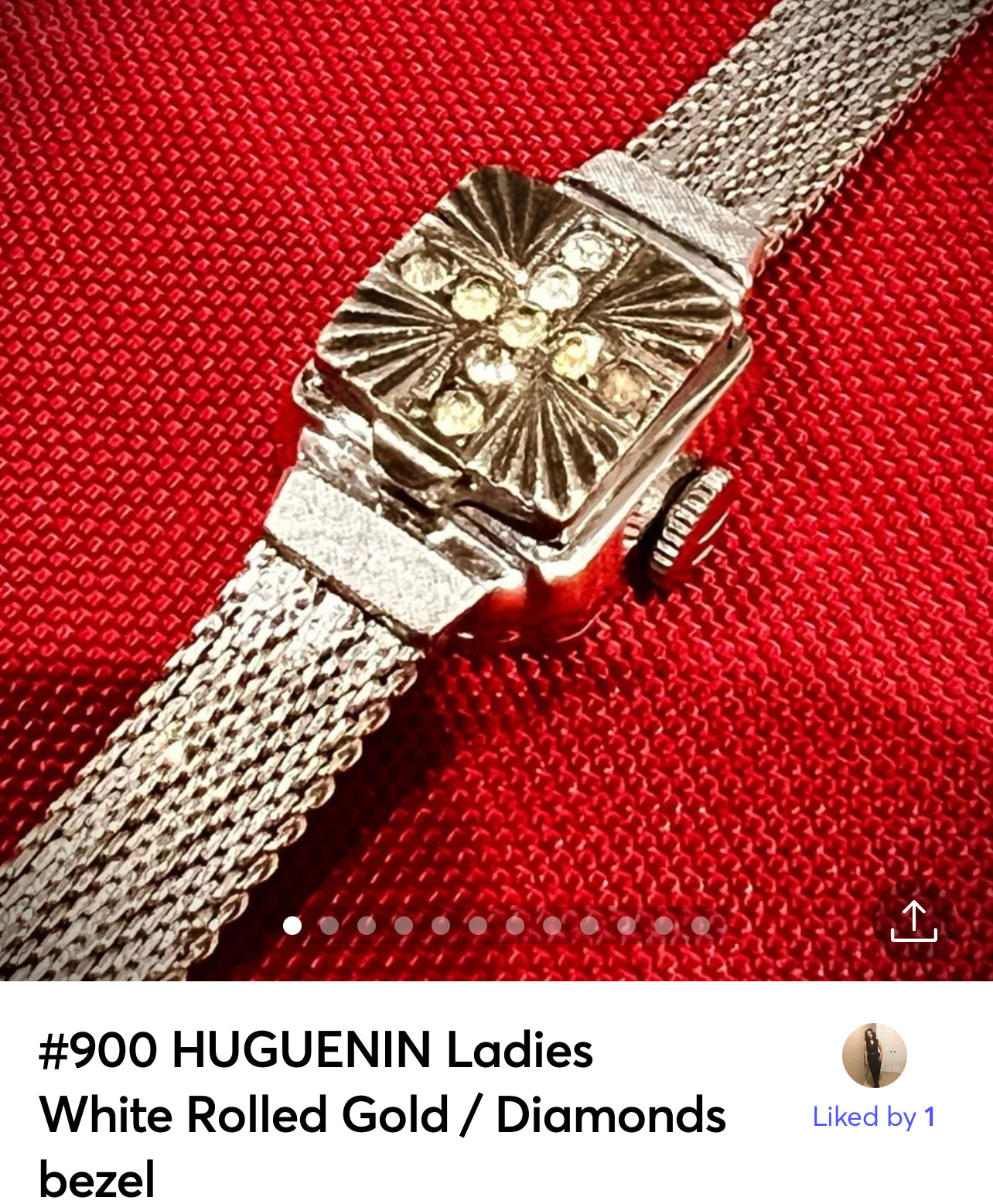 #900 HUGUENIN Ladies  White Gold With 8 Diamonds Manual