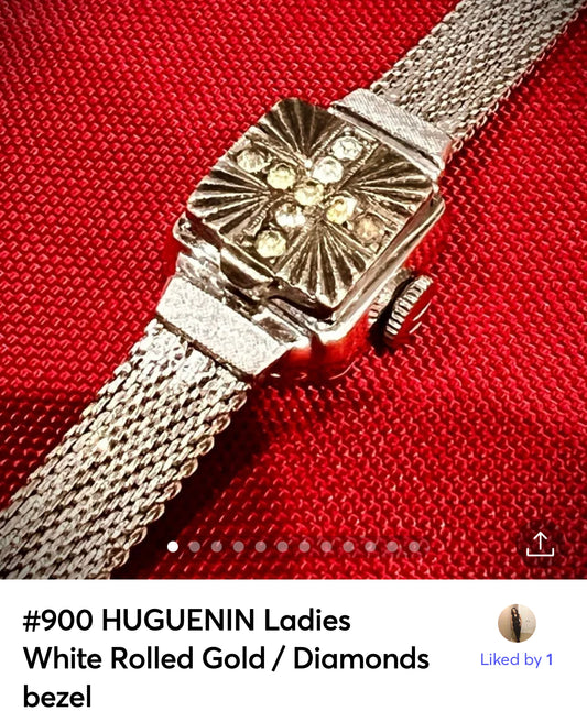 #900 HUGUENIN Ladies  White Gold With 8 Diamonds Manual