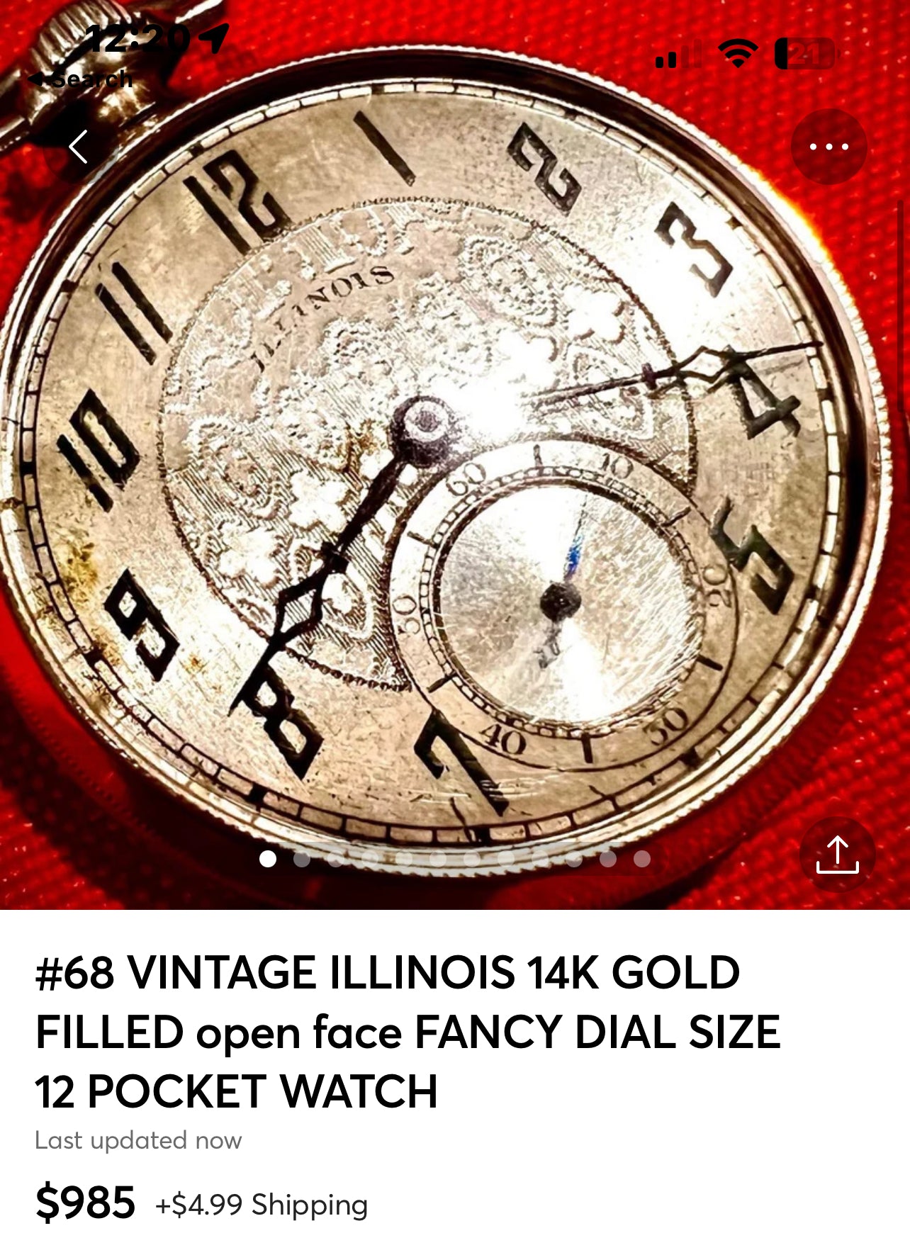 Sold #68 VINTAGE ILLINOIS 14K GOLD FILLED open face FANCY DIAL Pocket watch SIZE 12 POCKET WATCH