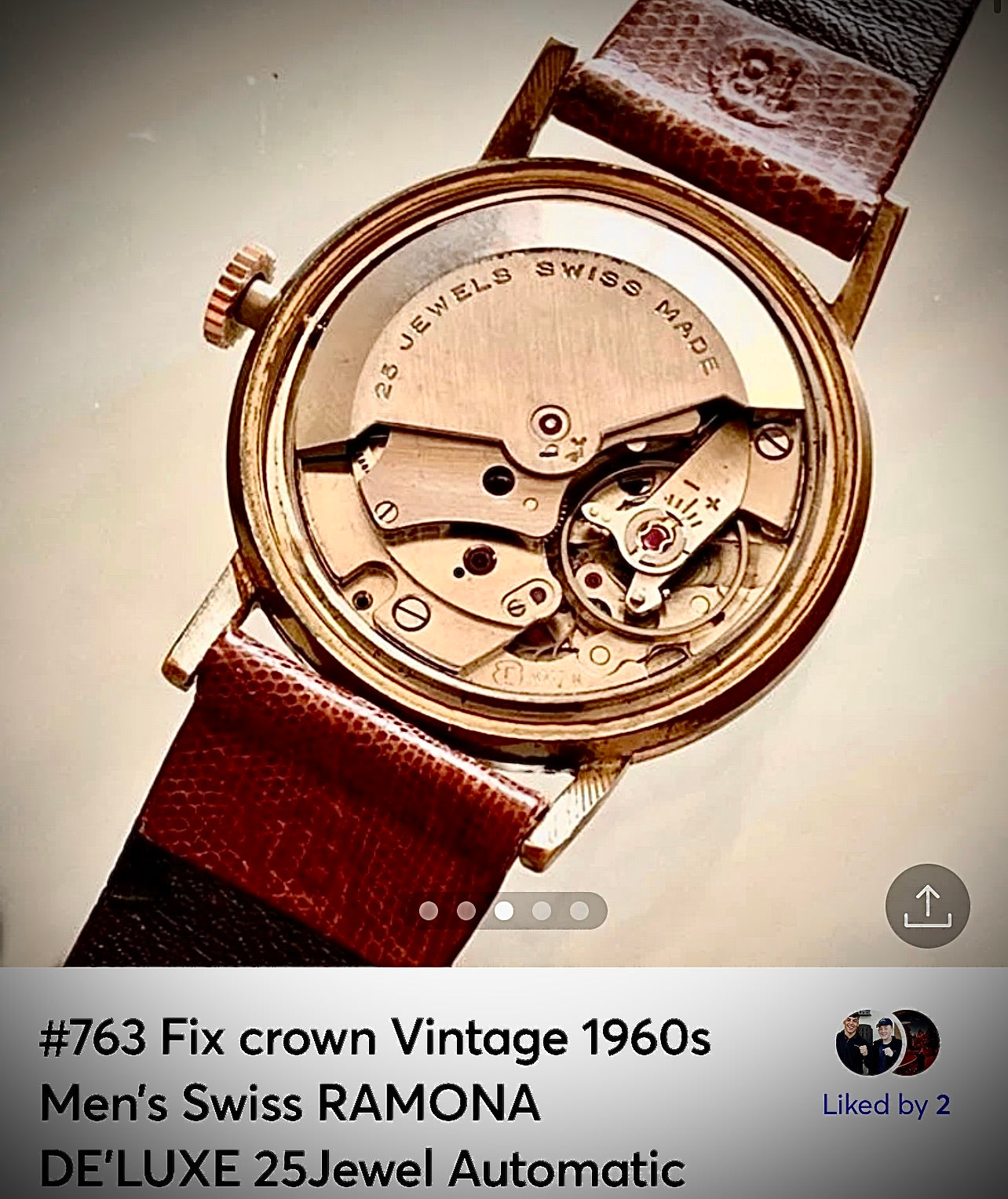 #763 Fix crown Vintage 1960s Men’s Swiss RAMONA DE’LUXE 25Jewel Automatic - RUNNING FINE