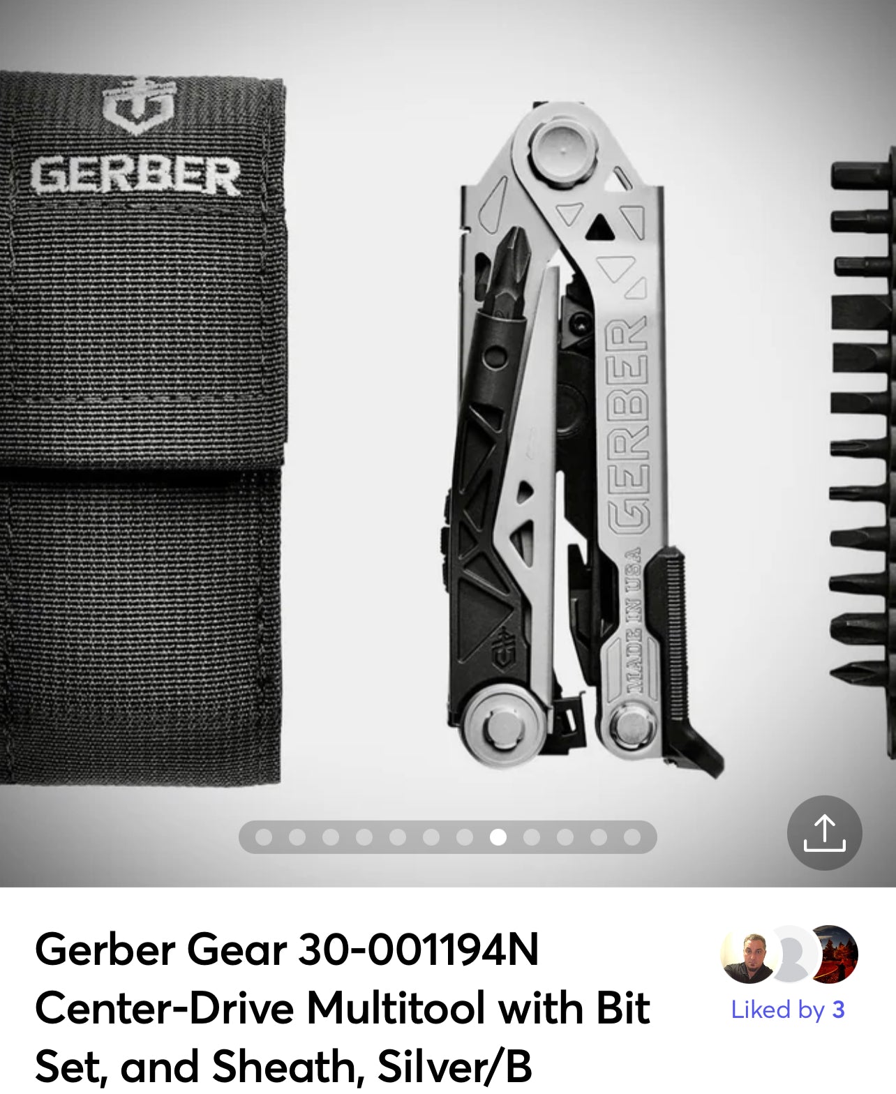 Gerber Gear 30-001194N Center-Drive Multitool with Bit Set, and Sheath, Silver/Black,Standard Bit Set