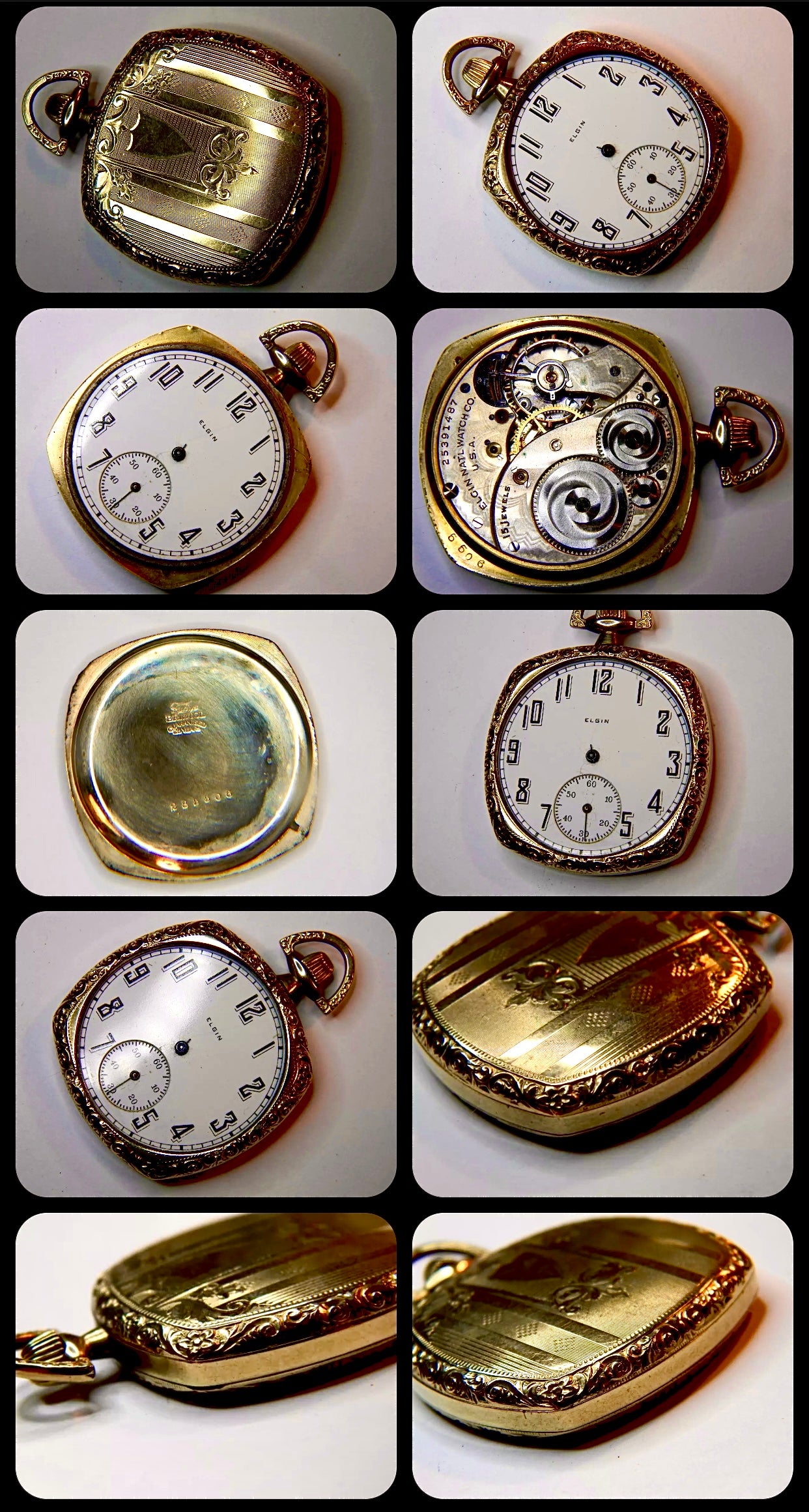 R#945 Elgin Gold Plated 12S POCKET WATCH Parts Or Not Working