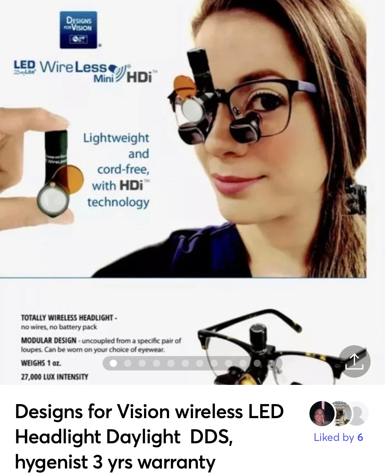 Designs for Vision Wireless light weight LED Headlight Daylight For DDS, O.S, Hygenist 5 years  Warranty