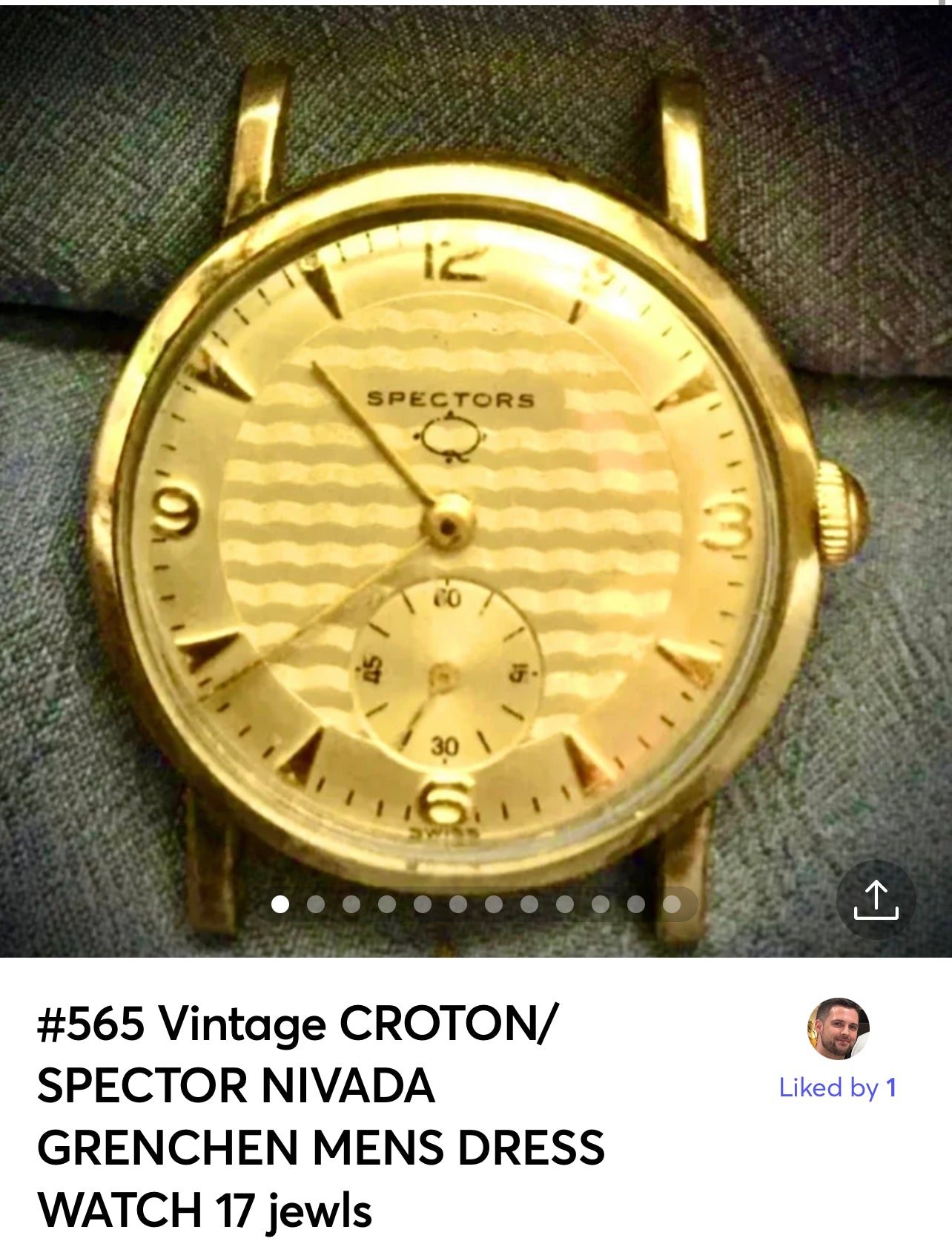 #565 Vintage CROTON/ SPECTOR NIVADA GRENCHEN MENS DRESS WATCH 17 jewls