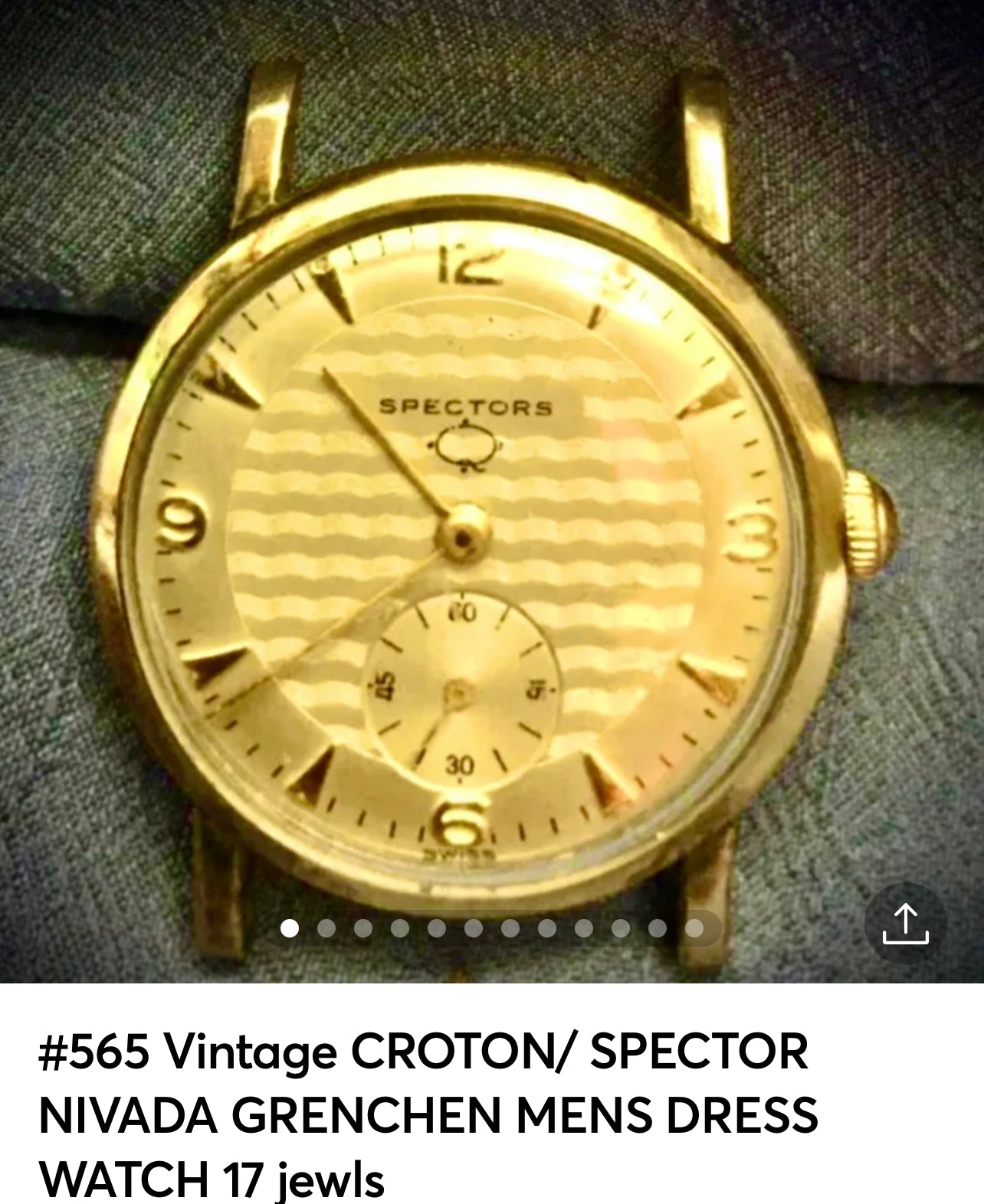 #565 Vintage CROTON/ SPECTOR NIVADA GRENCHEN MENS DRESS WATCH 17 jewls