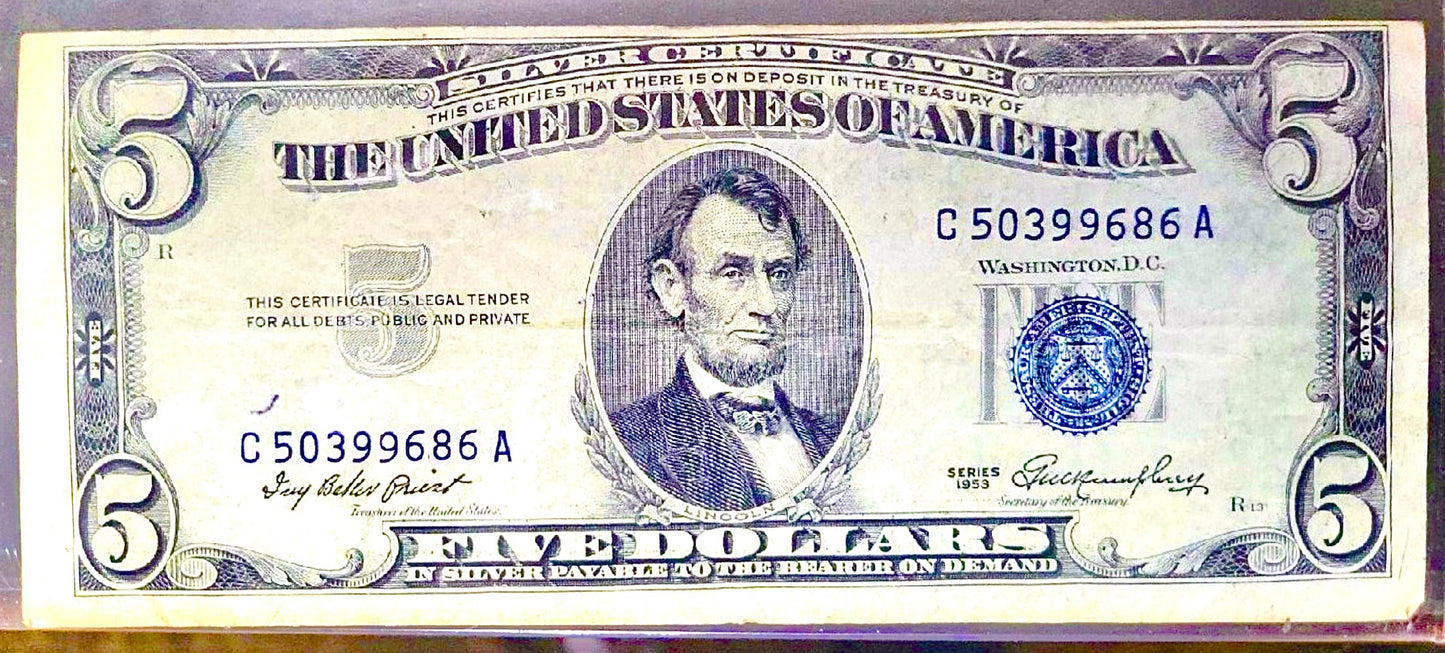 USA Series 1953 $5 bill silver note