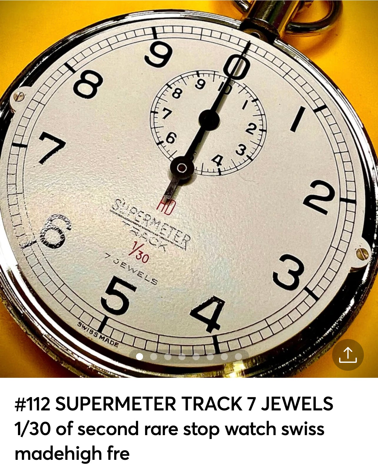 #112 SUPERMETER TRACK 7 JEWELS 1/30 of second rare stop watch swiss made high frequency beat rate