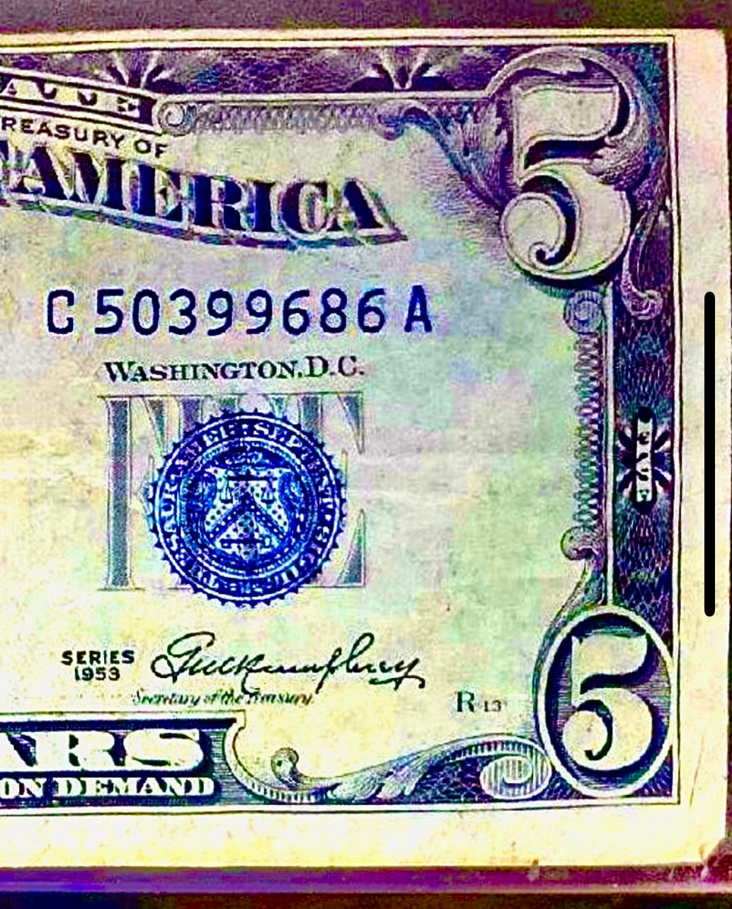 USA Series 1953 $5 bill silver note